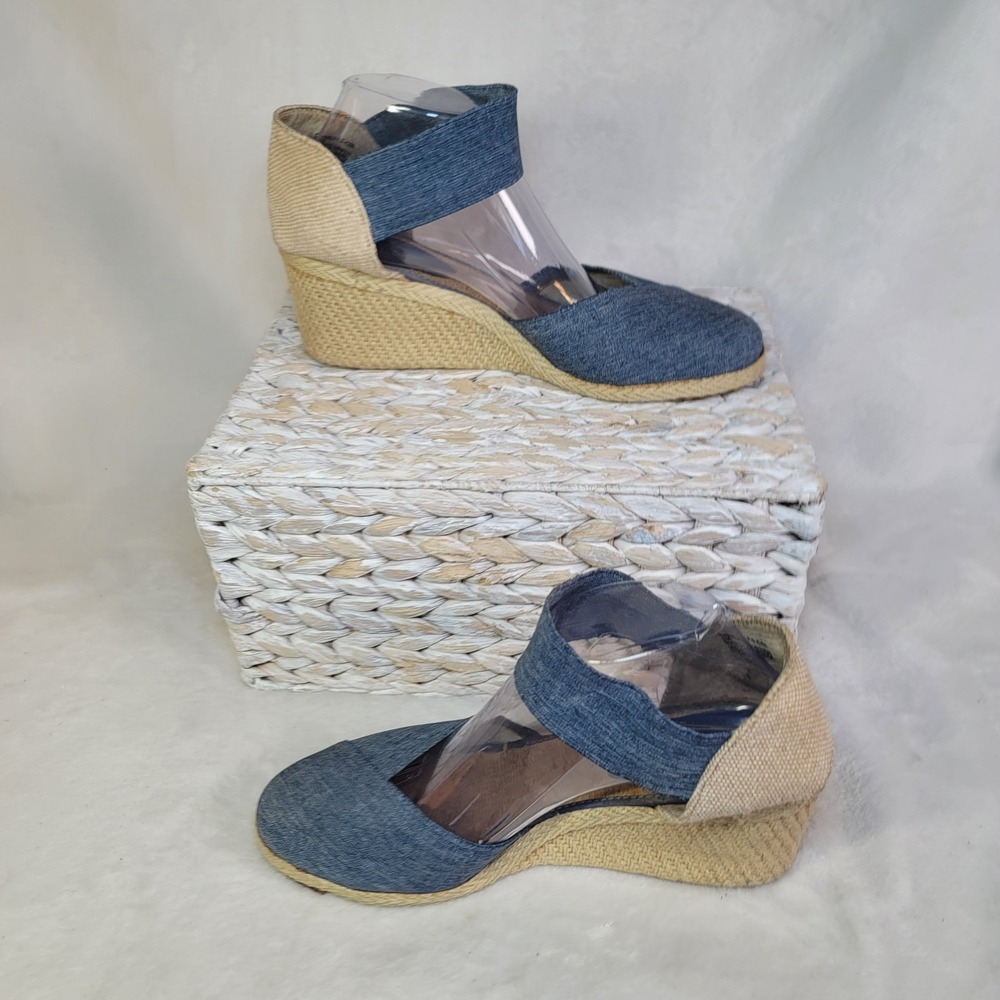 Ralph Lauren Charla Ankle‎ Strap Espadrille Wedge Heels Blue Denim 10 B Resort